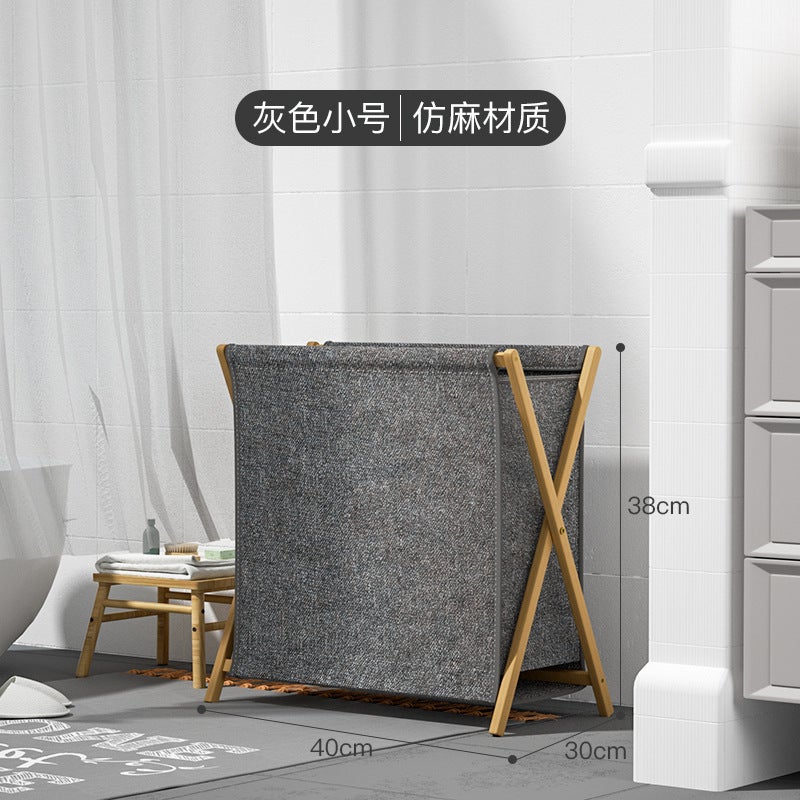 Japanese-Style Foldable Laundry Basket – Modern Wooden Storage for Dirty Clothes - Image 1