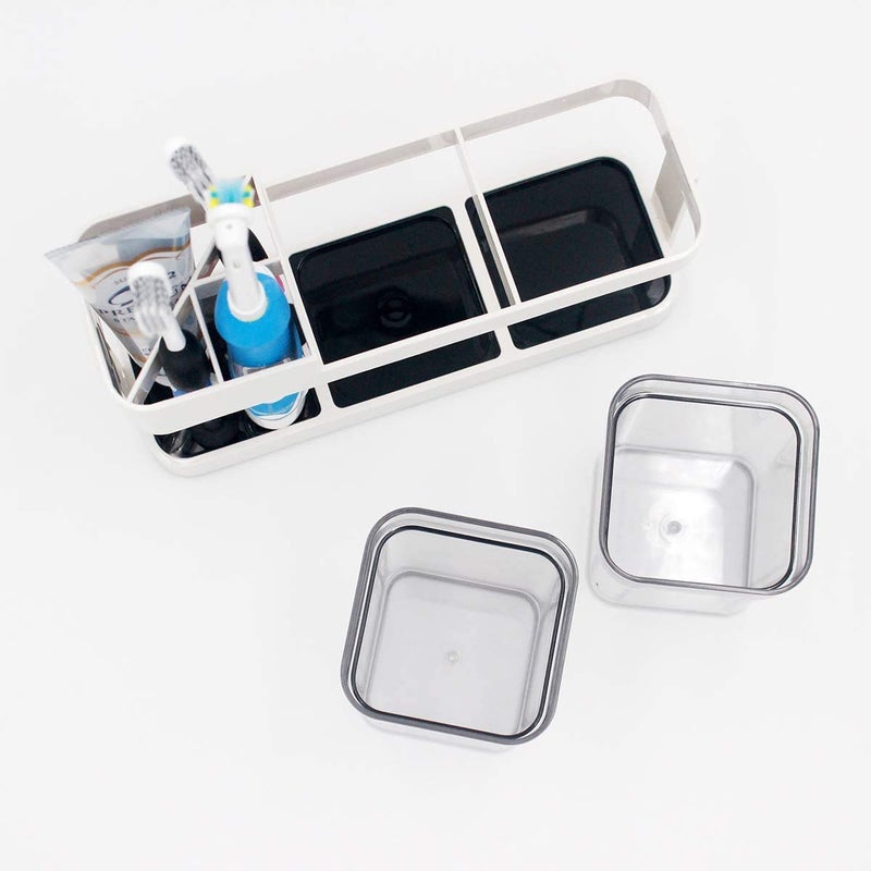 Inditradition Toothbrush Toothpaste Stand Holder with 2 Removable Cup | Bathroom Toiletries Organizer (Plastic, Beige) - Image 4