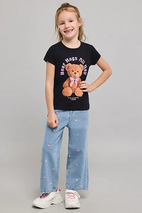 أر أند بي Printed T-Shirt with Crew Neck and Short Sleeves