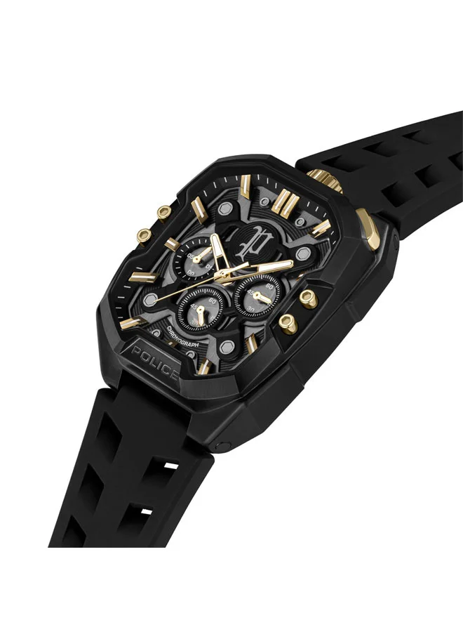 بوليس Bullhead Black Dial Black Leather Strap Multifunction Watch for Men - 43mm