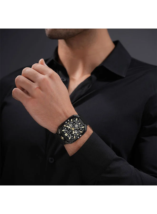POLICE Black Men's Bullhead Black Dial Black Leather Strap Multifunction Watch for Men - 43mm for Men | Best Price UAE