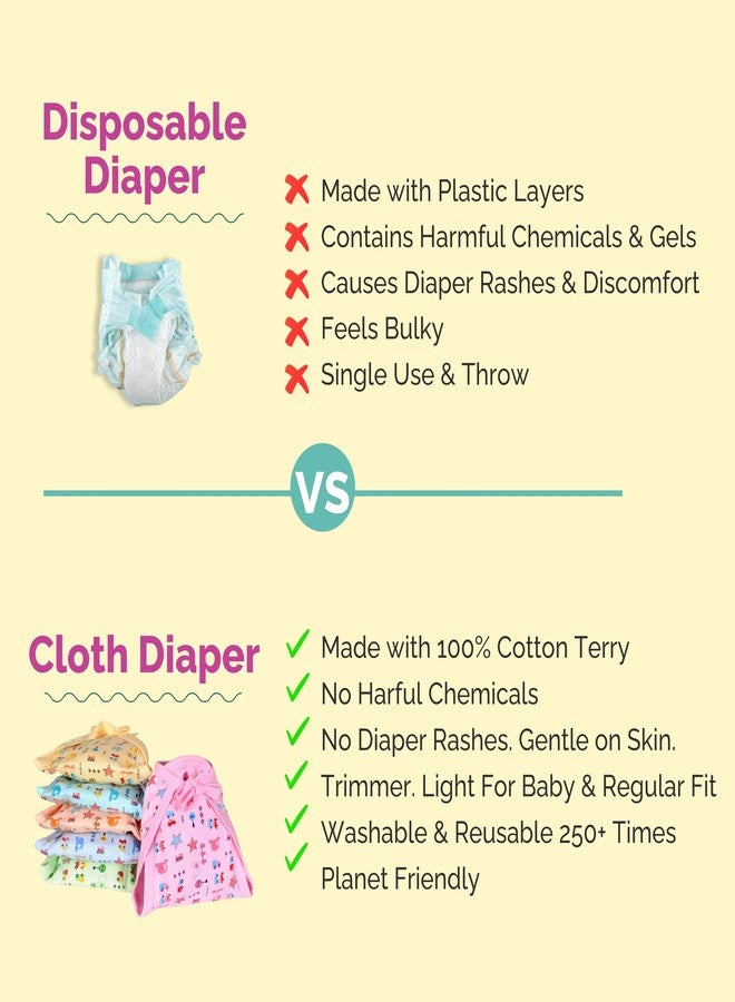 Noniu Cotton Cloth Nappies for Newborn | Reusable Cloth Langot with Soft Inner Padding | Langots, U Shaped Double Layered Padded Extra Soft Nappy for Boy, Girl Unisex Babies Multicolor, (Pack of 6, 0-6 Months) - Image 3