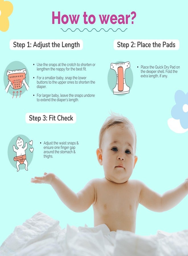 Noniu Cotton Cloth Nappies for Newborn | Reusable Cloth Langot with Soft Inner Padding | Langots, U Shaped Double Layered Padded Extra Soft Nappy for Boy, Girl Unisex Babies Multicolor, (Pack of 6, 0-6 Months) - Image 2