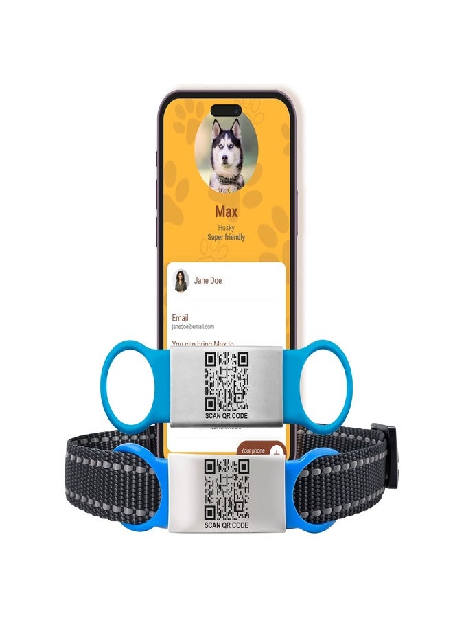 PAWNIMALS Smart Slide-On QR Code Pet Tag – Silent Dog & Cat ID Tag with Laser Engraving – Stainless Steel & Silicone – No App Needed – Custom Pet Profile – Fits Most Collars (Blue, Small) - Image 1