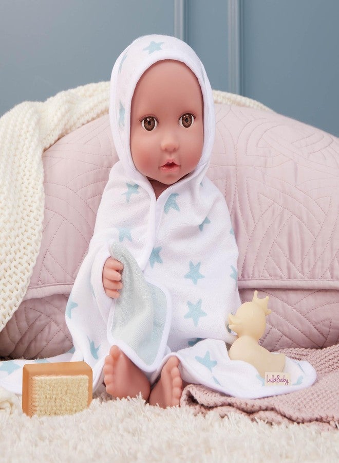 LullaBaby - 14" Baby Doll Accessories - Hooded Bath Towel in Blue Star Pattern - Bath Toys & Pink Ducky - Imaginative Play - Toys for Kids Ages 2 & Up - Baby Doll Bathtime Outfit - Image 3