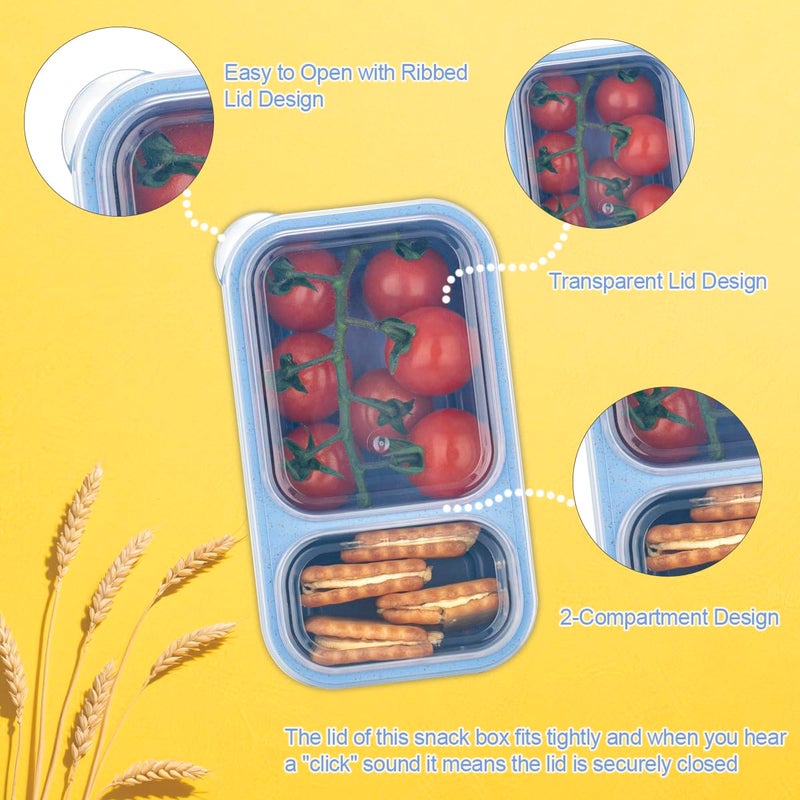 DOSEWART 2-Compartment Reusable Snack Containers with Lids Wheat Straw Reusable Snack Packs for Meal Prep Food Storage on-the-go Snacking(6Pack) - Image 3