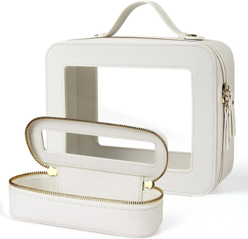 FASAOH Clear Makeup Bag with Mini Cosmetic Bags,Travel Toiletry Bag for Women,Portable Cosmetic Bag Case, Transparent Waterproof Cosmetic Organizer Storage Bag for Women Men, White, Extra-Large+Slim - Image 1