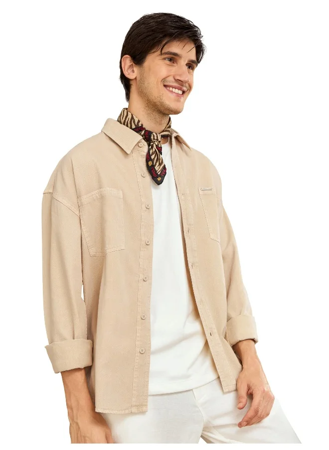 Beyoung Beige Over Dyed Shirt for Men