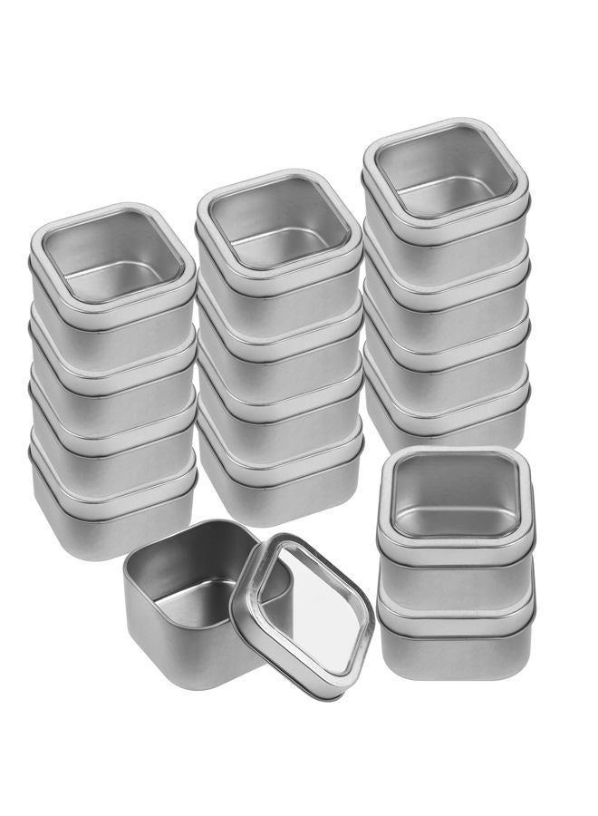 KisSealed Square Metal Tins with Window Lids,15-Pack Empty Square Silver Tins for Candle Making, Candies, Gifts & Treasures (8 OZ) - Image 1