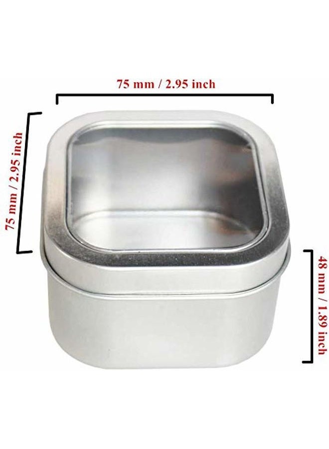 KisSealed Square Metal Tins with Window Lids,15-Pack Empty Square Silver Tins for Candle Making, Candies, Gifts & Treasures (8 OZ) - Image 2