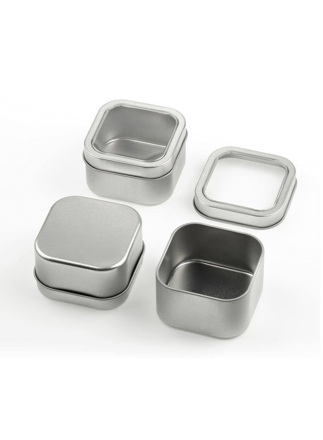 KisSealed Square Metal Tins with Window Lids,15-Pack Empty Square Silver Tins for Candle Making, Candies, Gifts & Treasures (8 OZ) - Image 3