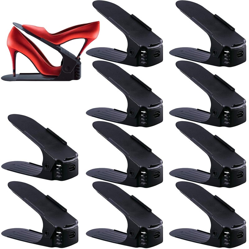 SaiXuan Pack of 10 Adjustable Shoe RackStacker Organizer Space Saving Rack Black