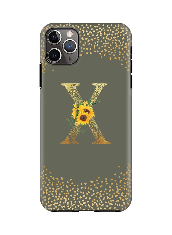 Stylizedd Monogram Tough Cover for Apple iPhone 11 Pro Max Case Custom Initials Letter Floral Mandala Pattern Tough Pro Dual Layer hybrid PC inner TPU protection Alphabet- X (Olive Green) - Image 1