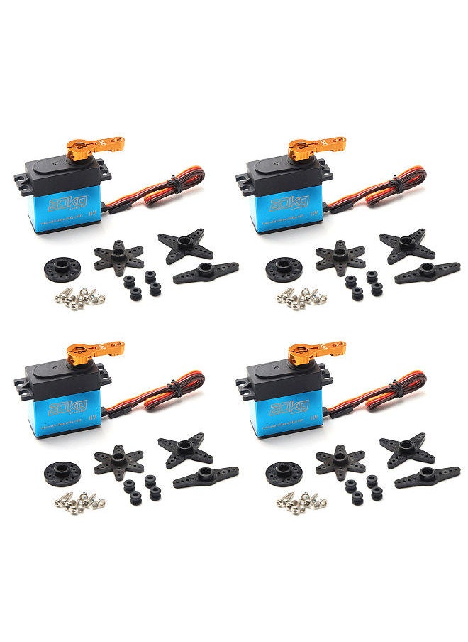 Digital Servo 20kg High Torque 4pcs 180° Stainless Steel Gear Servo for 1/8 1/10 1/12 Scale RC Cars Robot Manipulator with 25T Arm