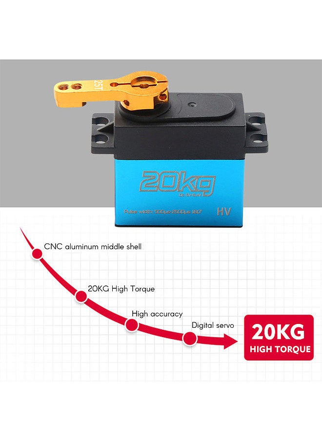 Digital Servo 20kg High Torque 4pcs 180° Stainless Steel Gear Servo for 1/8 1/10 1/12 Scale RC Cars Robot Manipulator with 25T Arm