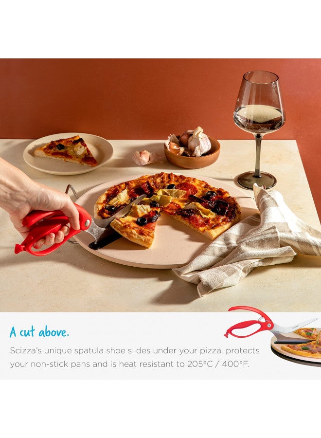 Dreamfarm Scizza | Non-Stick Pizza Scissors with Protective Server | Stainless Steel | All-In-One Pizza Slicer | Easy-To-Use & Easy-To-Clean Pizza Cutters | Red