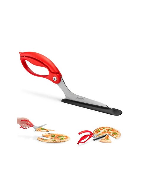 Dreamfarm Scizza | Non-Stick Pizza Scissors with Protective Server | Stainless Steel | All-In-One Pizza Slicer | Easy-To-Use & Easy-To-Clean Pizza Cutters | Red