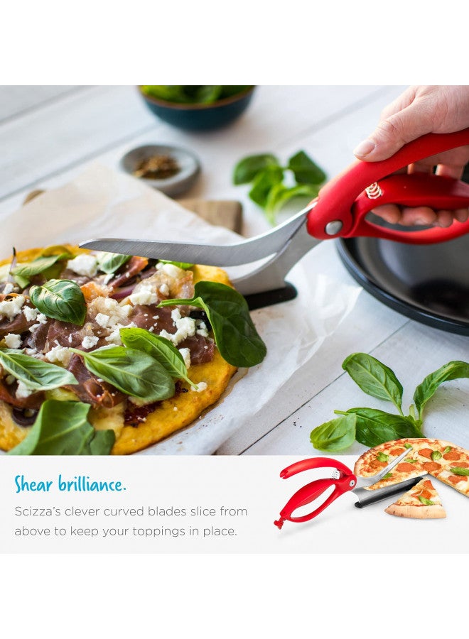 Dreamfarm Scizza | Non-Stick Pizza Scissors with Protective Server | Stainless Steel | All-In-One Pizza Slicer | Easy-To-Use & Easy-To-Clean Pizza Cutters | Red