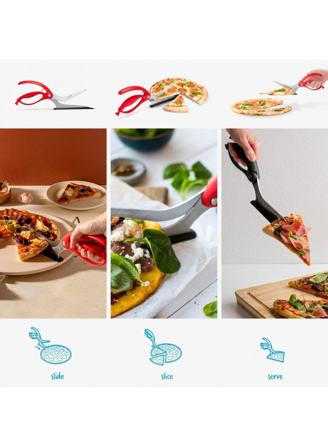 Dreamfarm Scizza | Non-Stick Pizza Scissors with Protective Server | Stainless Steel | All-In-One Pizza Slicer | Easy-To-Use & Easy-To-Clean Pizza Cutters | Red