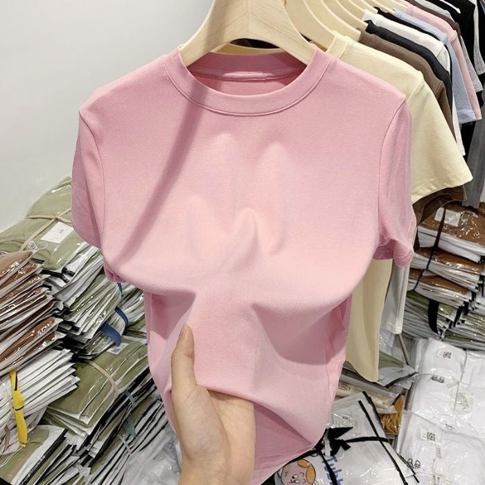 Purple Short-Sleeved Design Sense Niche Slim-Fit Style Western-Style Top Women'S Super-Looking Unique Chic T-Shirt - Image 1