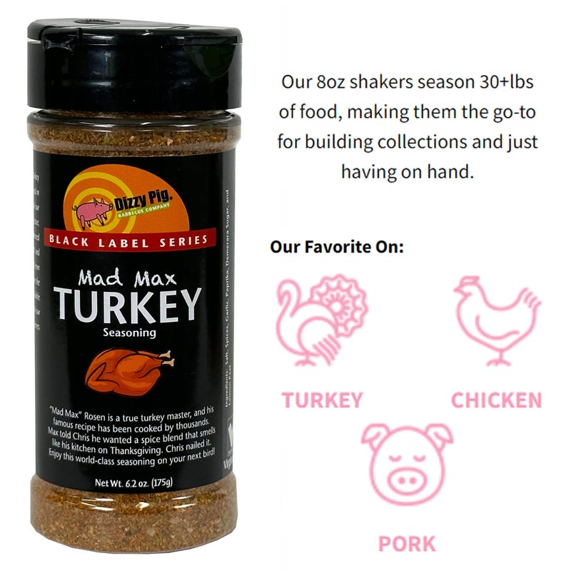 Dizzy Pig Mad Max Turkey Seasoning Rub (8oz Shaker) - Seasons 30+lbs of Food - Hand Made in the USA - MSG Free, Gluten Free - Image 2