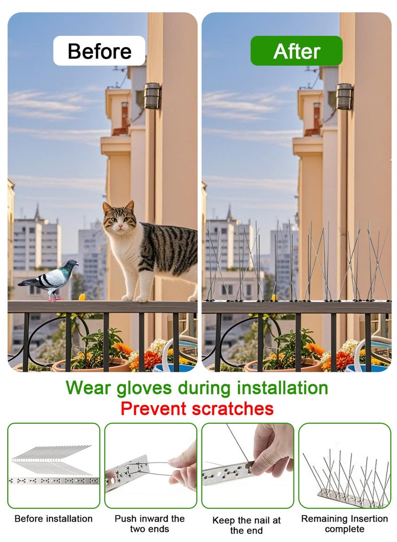 هومار كيت مجموعة من 12 شريطًا من مسامير الطيور، أحدث مسامير الحمام مع مسامير رادعة من الفولاذ المقاوم للصدأ وقاعدة مرنة 360 درجة وربطات كابلات، تغطي 20/13/10 أقدام، حماية رائعة للأسطح المسطحة أو المنحنية - Image 4