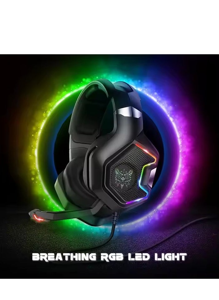 Generic Gaming Headset with Microphone, Noise Canceling Over Ear Headphones with 3D Surround Sound Stereo, Soft Earmuff & RGB LED Light for Computer, Laptop, Mac, Nintendo, Gamer (Black)  - Image 4