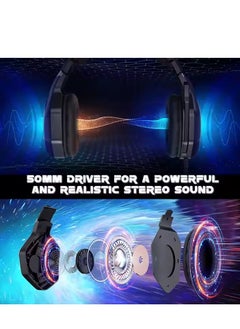 Generic Gaming Headset with Microphone, Noise Canceling Over Ear Headphones with 3D Surround Sound Stereo, Soft Earmuff & RGB LED Light for Computer, Laptop, Mac, Nintendo, Gamer (Black)  - Image 5