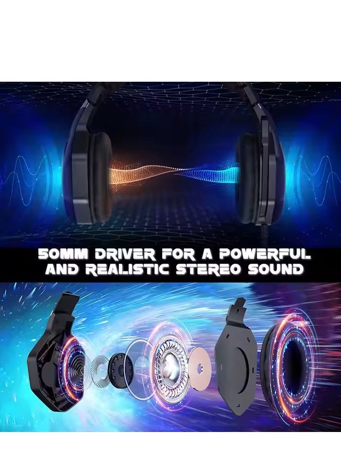 Generic Gaming Headset with Microphone, Noise Canceling Over Ear Headphones with 3D Surround Sound Stereo, Soft Earmuff & RGB LED Light for Computer, Laptop, Mac, Nintendo, Gamer (Black)  - Image 5