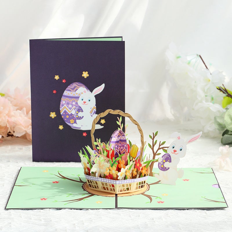 Three-Dimensional Greeting Card Easter Egg Rabbit Creative Handmade Paper Carving Thanksgiving Blessing Message Card - Image 2