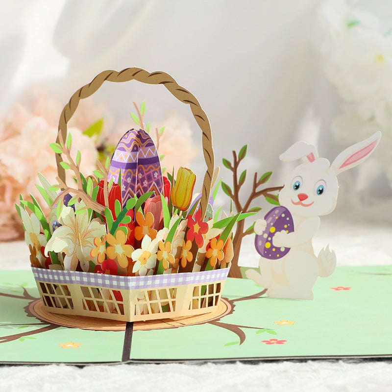 Three-Dimensional Greeting Card Easter Egg Rabbit Creative Handmade Paper Carving Thanksgiving Blessing Message Card - Image 3