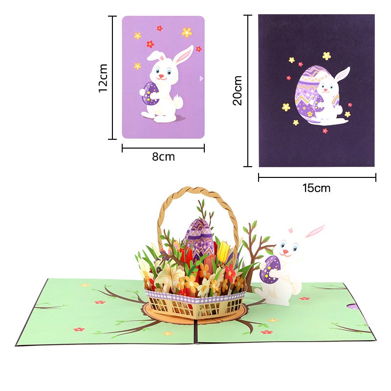 Three-Dimensional Greeting Card Easter Egg Rabbit Creative Handmade Paper Carving Thanksgiving Blessing Message Card - Image 1