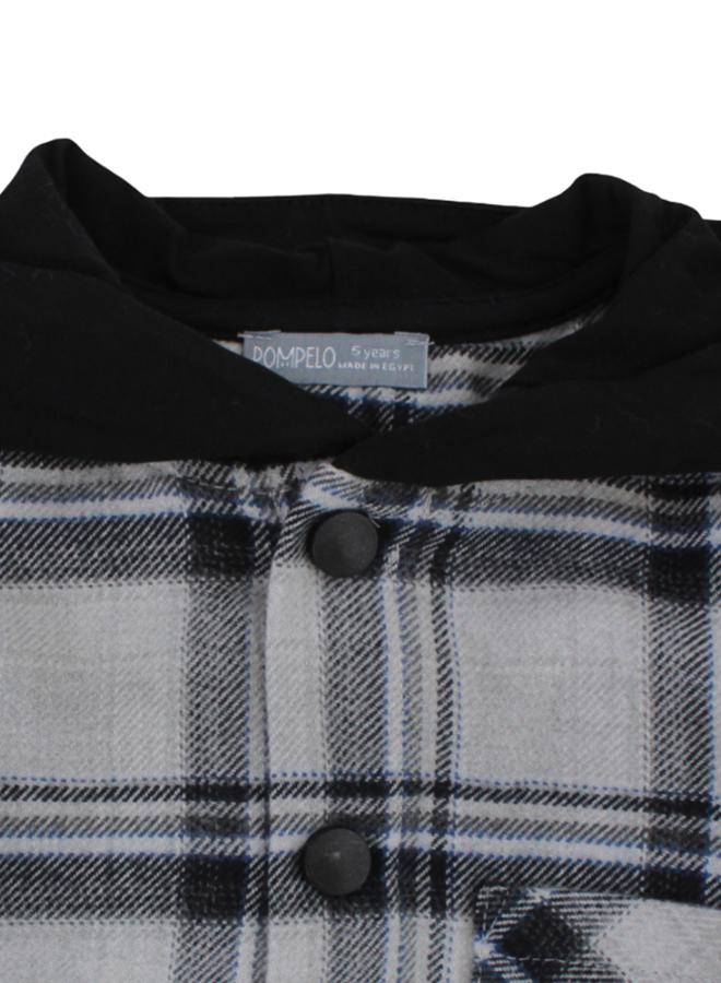 Pompelo Boys Wool Hooded Shirt – Checkered Black - Image 3