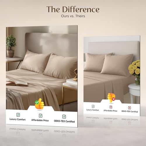 Utopia Bedding Queen Sheet Set – 4 Piece Bed Sheets for Queen Size Bed, Soft and Breathable Microfiber, Includes 1 Fitted Sheet, 1 Flat Sheet and 2 Pillowcases (Beige) - Image 4