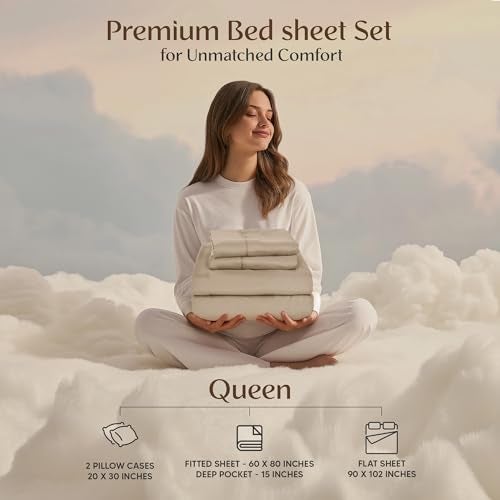 Utopia Bedding Queen Sheet Set – 4 Piece Bed Sheets for Queen Size Bed, Soft and Breathable Microfiber, Includes 1 Fitted Sheet, 1 Flat Sheet and 2 Pillowcases (Beige) - Image 2