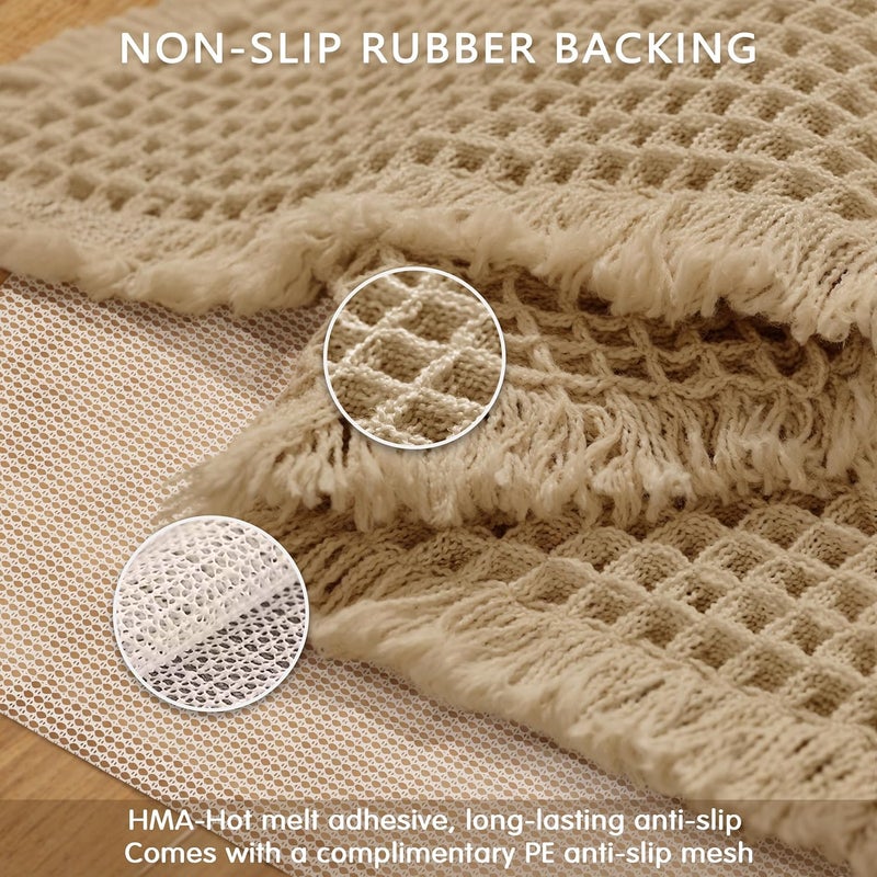 subrtex Waffle Braided Bath Mat, 24" x 60" Soft Waffle Bath Rugs, Absorbent Non Slip Bathrooom Mats, Machine Washable Area Rug for Bathroom, Quick Dry, Khaki - Image 5