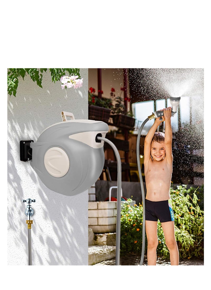 MOCOM Twinkle Star Retractable Garden Hose Reel 65.6FT + 6.6FT | 5/8" Heavy Duty Hose Reel with 9-Pattern Spray Nozzle, Any-Length Lock, Slow Auto Rewind, 180° Wall Mount Swivel Bracket | for Garden, Lawn, Car Wash, Pet Shower & More  - Image 3