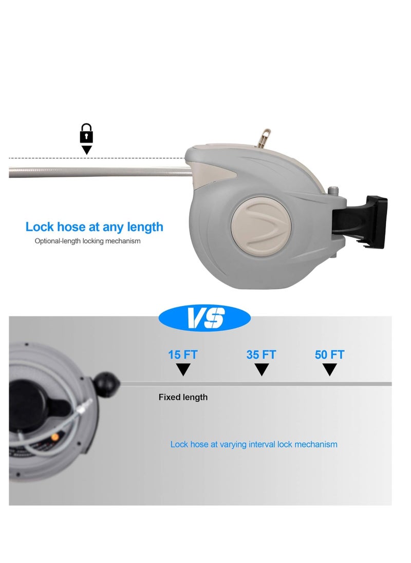 MOCOM Twinkle Star Retractable Garden Hose Reel 65.6FT + 6.6FT | 5/8" Heavy Duty Hose Reel with 9-Pattern Spray Nozzle, Any-Length Lock, Slow Auto Rewind, 180° Wall Mount Swivel Bracket | for Garden, Lawn, Car Wash, Pet Shower & More  - Image 5