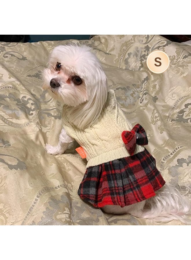 KYEESE Dog Sweaters for Small Dogs Girl Pullover Dog Sweater Comfy Small Dog Sweater with Bowtie Buffalo Check Dog Coats Dog Clothes Turtleneck Dog Sweater Dress Knitwear Puppy Sweater - Image 3