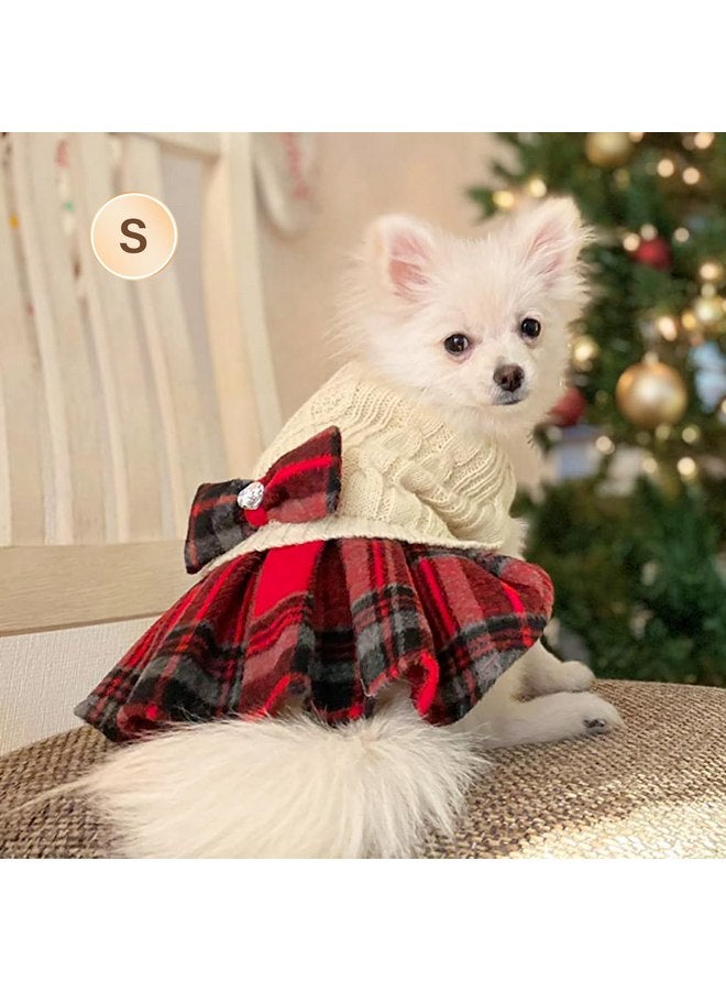 KYEESE Dog Sweaters for Small Dogs Girl Pullover Dog Sweater Comfy Small Dog Sweater with Bowtie Buffalo Check Dog Coats Dog Clothes Turtleneck Dog Sweater Dress Knitwear Puppy Sweater - Image 2