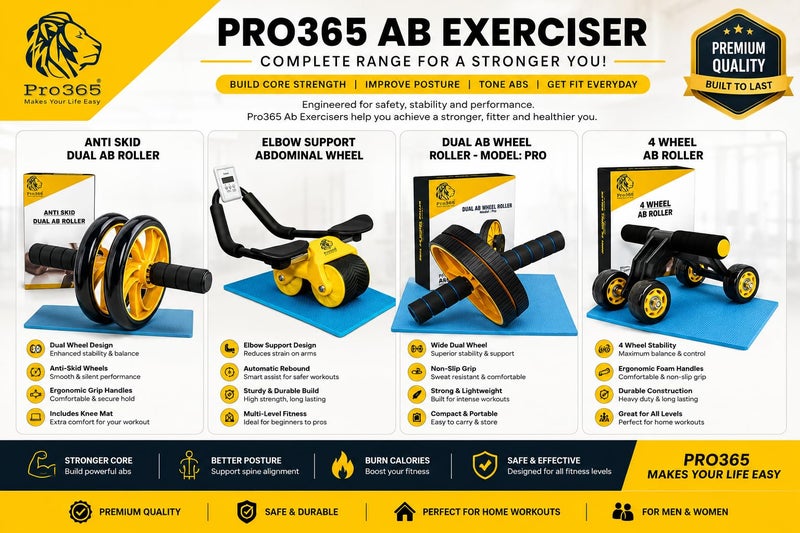 PRO365 Premium Ab Wheel Roller | Heavy Steel Rod | Core Home Workout Equipment 100 Kg | 6MM Knee Mat | Lifetime Brand Warranty - Image 2