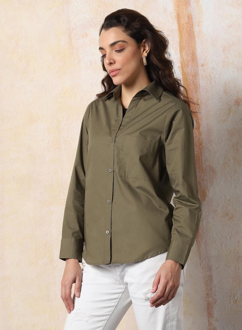 HIGH STAR Women Comfort Fit Spread Collar Solid Cotton Casual Shirt - Image 3