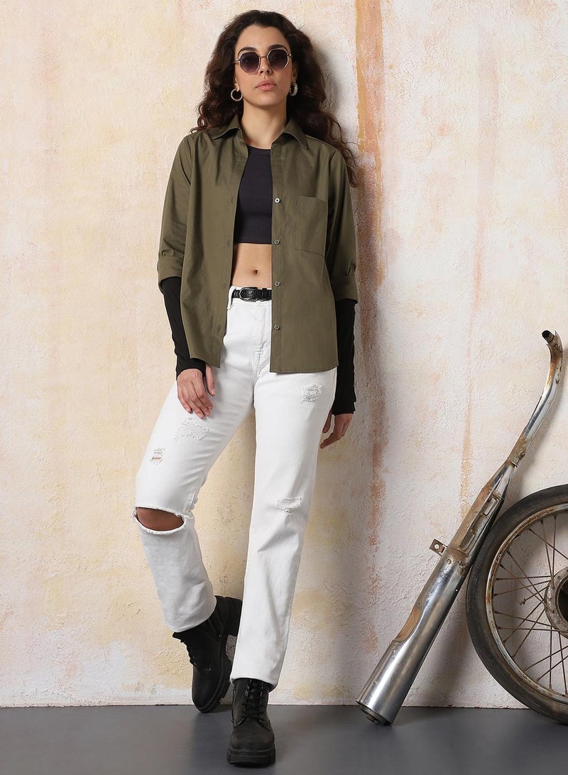 HIGH STAR Women Comfort Fit Spread Collar Solid Cotton Casual Shirt - Image 2