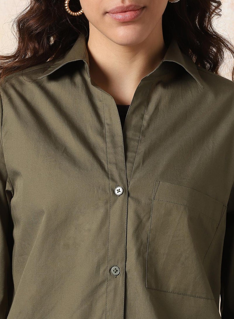 HIGH STAR Women Comfort Fit Spread Collar Solid Cotton Casual Shirt - Image 5