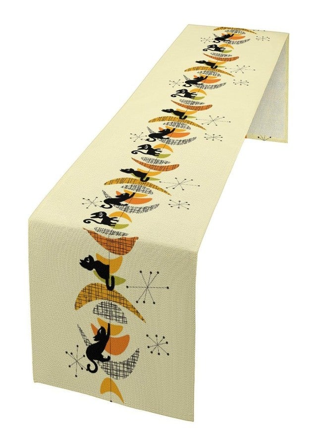 KANEPE Retro 50S Table Runner Black Cat Atomic Modern Abstract Pattern Decor for Indoor Outdoor Party Dinner Festival Farmhouse Holiday Home Kitchen Dining Room, 13x36in - Image 1