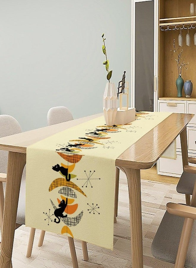 KANEPE Retro 50S Table Runner Black Cat Atomic Modern Abstract Pattern Decor for Indoor Outdoor Party Dinner Festival Farmhouse Holiday Home Kitchen Dining Room, 13x36in - Image 3