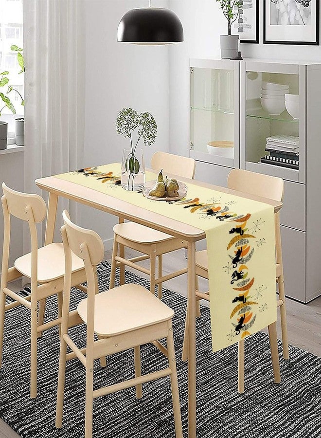 KANEPE Retro 50S Table Runner Black Cat Atomic Modern Abstract Pattern Decor for Indoor Outdoor Party Dinner Festival Farmhouse Holiday Home Kitchen Dining Room, 13x36in - Image 2