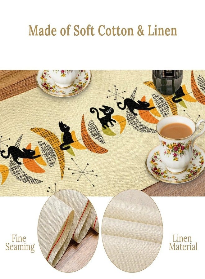 KANEPE Retro 50S Table Runner Black Cat Atomic Modern Abstract Pattern Decor for Indoor Outdoor Party Dinner Festival Farmhouse Holiday Home Kitchen Dining Room, 13x36in - Image 4