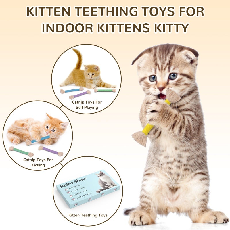 Retro Shaw Kitten Toys 4Pcs, Cat Chew Ropes with Refillable Natural Catnip, Safe Teeth Cleaning Kitty Toys for Indoor Cats Nip Kicker Interactive Pet Toy - Image 2