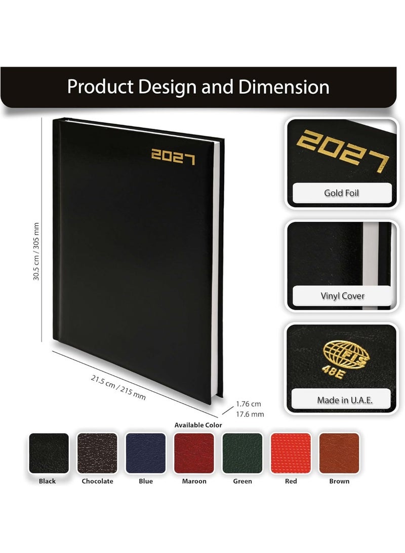 FIS 2027 Diary, A4 Size Agenda (210x297mm), 1 Side Padded Cover Vinyl Materials, Saturday & Sunday Combined, English, 60gsm White Paper, Black Cover - FSDI48E27BK - Image 3